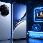 Vivo X300e smartphone render showcasing Snapdragon 8 Gen 5 processor and massive battery with premium Android design.